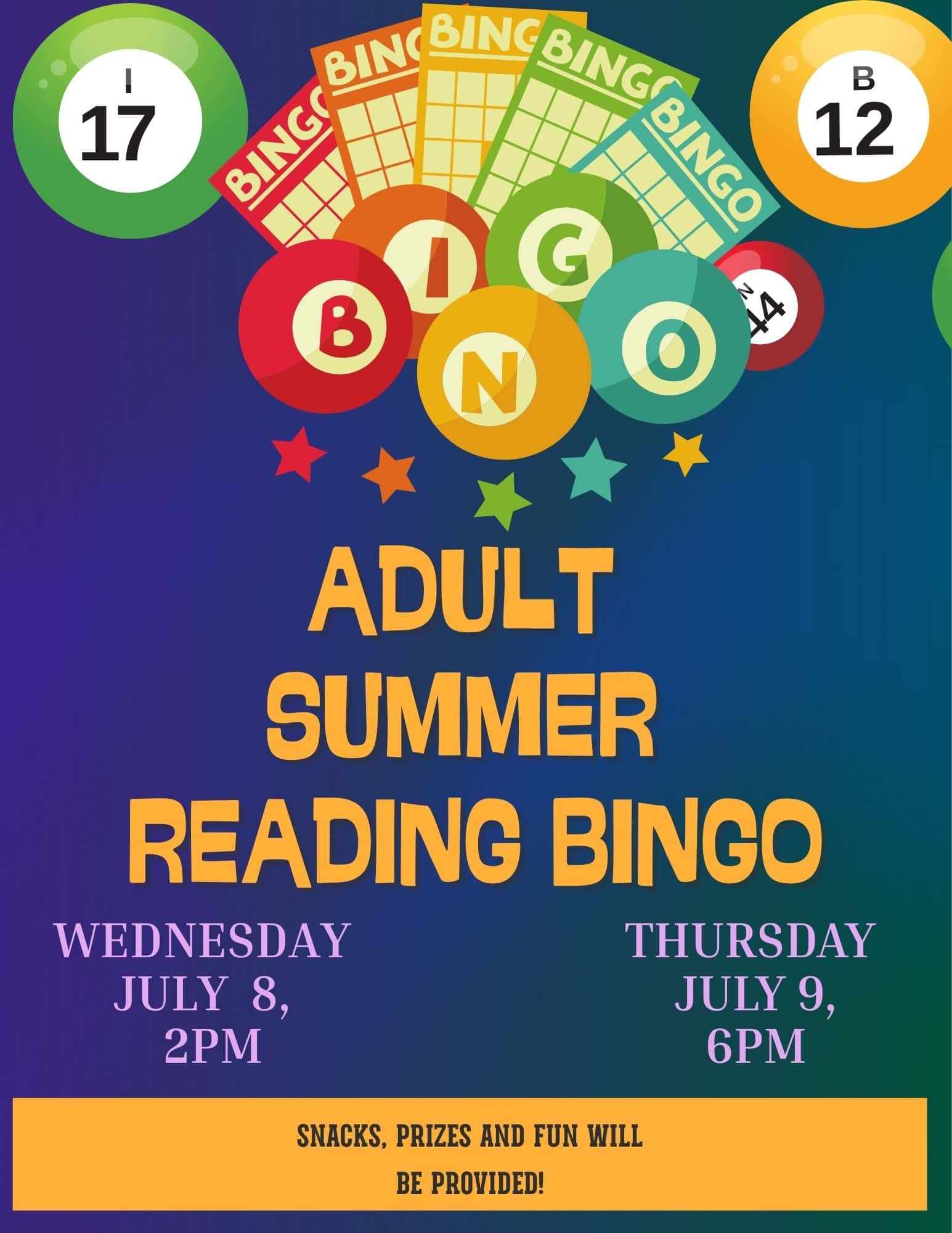 blue and orange illustrative bingo night flyer