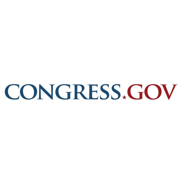 The image displays the logo for Congress.gov, with "CONGRESS" in blue text and ".GOV" in red text, separated by a small red star.