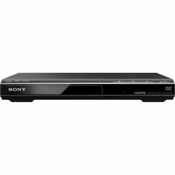 Front view of a Sony DVD player, model DVP-SR510H, showing the brand logo, disc tray, and control buttons.