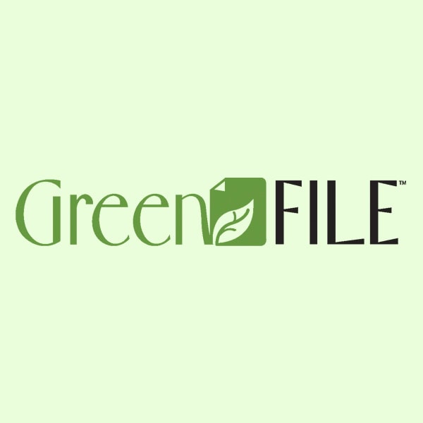 GreenFILE logo with "Green" in green font, "FILE" in black font, and a green file icon with a leaf design between the words.