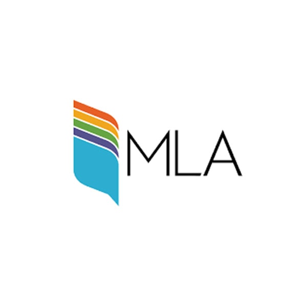MLA logo featuring stylized, multicolored lines forming a partial speech bubble next to the letters "MLA" in black on a white background.