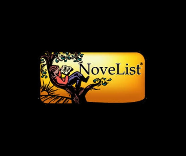 Illustrated logo showing a person reading a book while sitting on a tree branch, with the text "NoveList" on a yellow background.