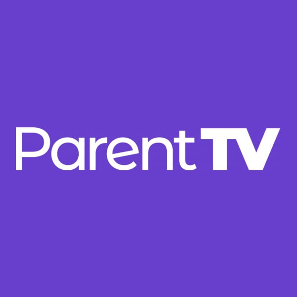 The image displays the ParentTV logo with white text reading "Parent TV" on a solid purple background.