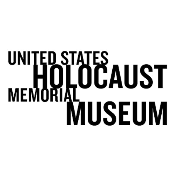 Black text on a white background reads "United States Holocaust Memorial Museum" in bold, uppercase letters arranged in a staggered layout.
